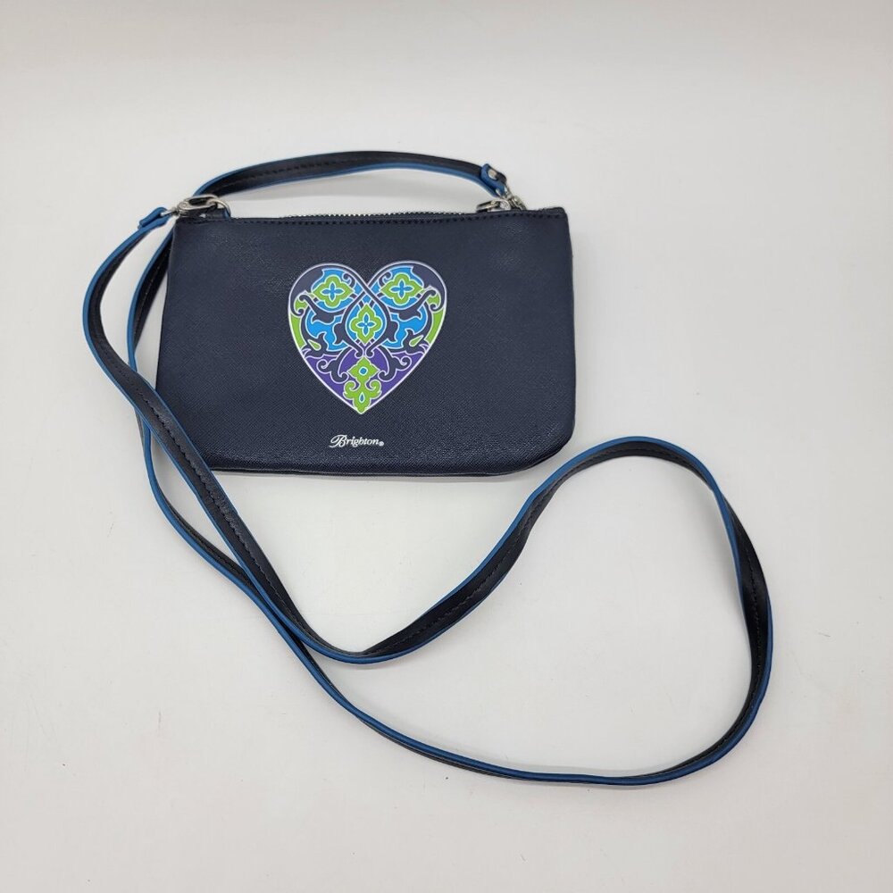 Brighton Women's Summer Heart Handbag Purse Navy Saffiano Vegan Mini Crossbody